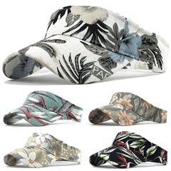Unisex Running cap Empty top sun Visor hat washed canvas visor printed outdoor cap Adjustable Sport cap