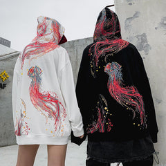 Harajuku Men Hip Hop Spring and autumn Color jellyfish print Cotton Hoodie Streetwear Casual Hooded Pullover Sweatshirt Couples