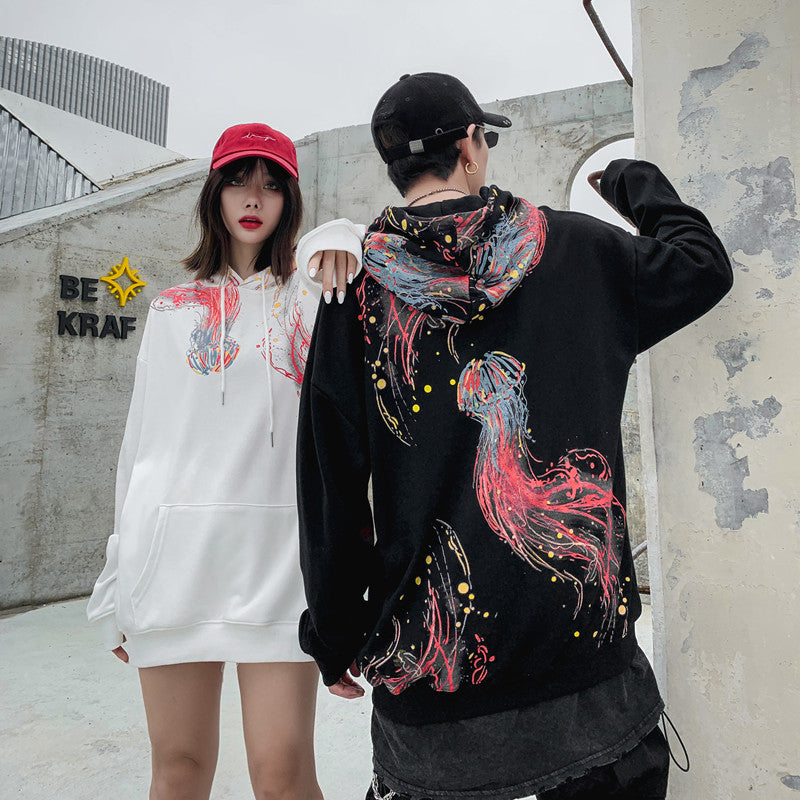 Harajuku Men Hip Hop Spring and autumn Color jellyfish print Cotton Hoodie Streetwear Casual Hooded Pullover Sweatshirt Couples | Vimost Shop.