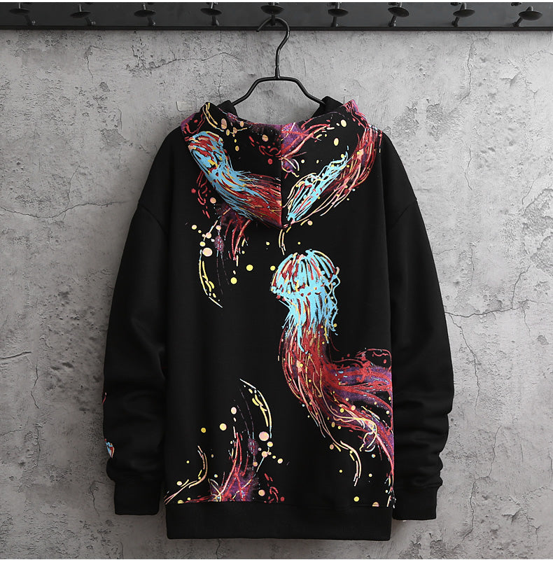 Harajuku Men Hip Hop Spring and autumn Color jellyfish print Cotton Hoodie Streetwear Casual Hooded Pullover Sweatshirt Couples | Vimost Shop.