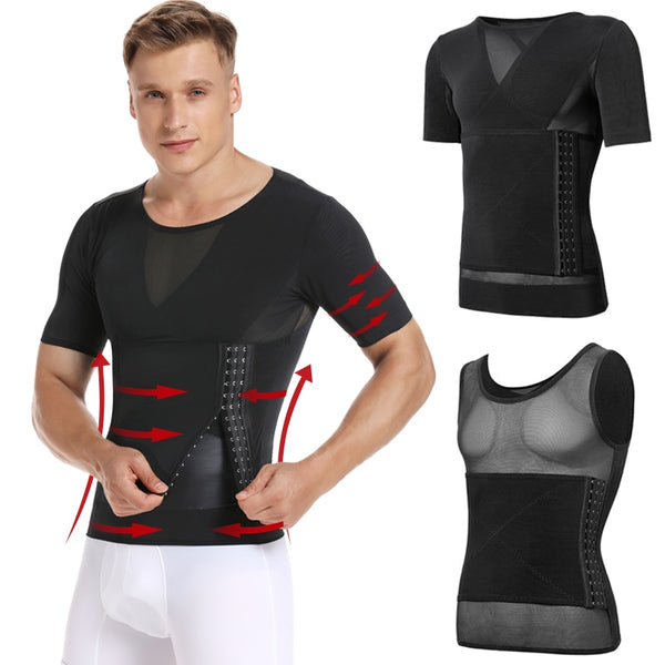 Mens Body Shaper Compression Shirts Abdomen Shapewear Tummy Slimming Sheath Gynecomastia Reducing Corset Waist Trainer Slim Tops | Vimost Shop.