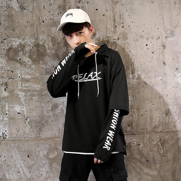 Men Hip Hop Fake two-piece Hoodies Sweatshirt Letter Harajuku Styles Hoodie Magic Casual Pullover Sweatshirt sudadera hombre | Vimost Shop.