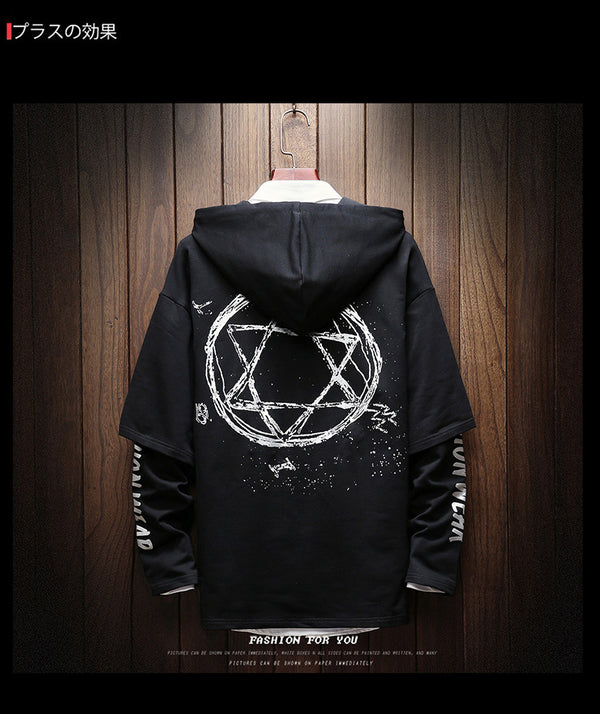Men Hip Hop Fake two-piece Hoodies Sweatshirt Letter Harajuku Styles Hoodie Magic Casual Pullover Sweatshirt sudadera hombre | Vimost Shop.