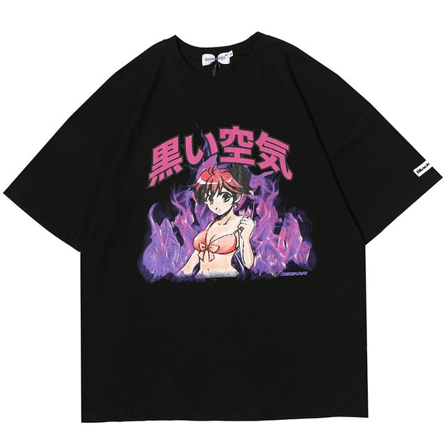 Girl Comics Kanji Printing Harajuku Japanese T Shirt Cartoon Streetwear | Vimost Shop.