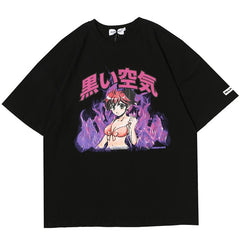 Girl Comics Kanji Printing Harajuku Japanese T Shirt Cartoon  Streetwear