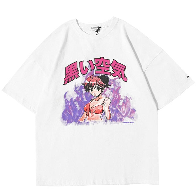 Girl Comics Kanji Printing Harajuku Japanese T Shirt Cartoon Streetwear | Vimost Shop.