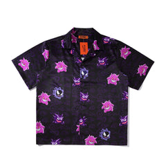 Hip Hop Casual Demon Print Short Sleeve Hawaiian Shirts Summer Floral Button Tropical Beach Hawaii Camp Oversized Shirt