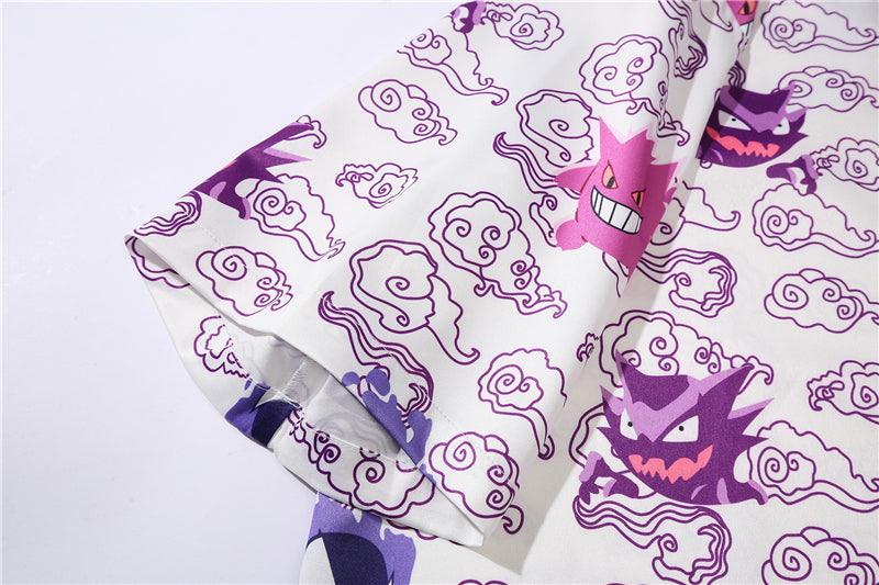 Hip Hop Casual Demon Print Short Sleeve Hawaiian Shirts Summer Floral Button Tropical Beach Hawaii Camp Oversized Shirt | Vimost Shop.