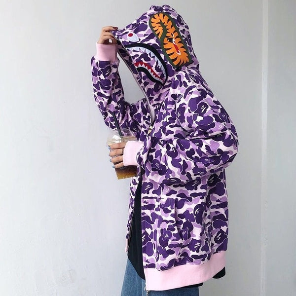 Japanese Shark Camouflage Print Zipper Sweatshirts | Vimost Shop.