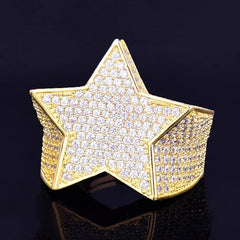 Men's Star Ring 18 K Copper Charm Gold Color Full Zircon RING Fashion Hip Hop Rock Jewelry