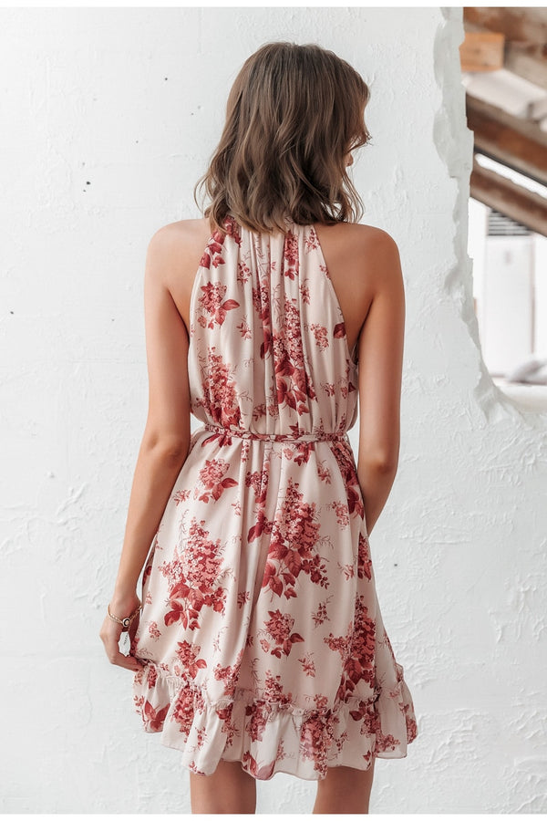 Sexy sleeveless women dress Solid ruffled sash buttons party summer dress | Vimost Shop.