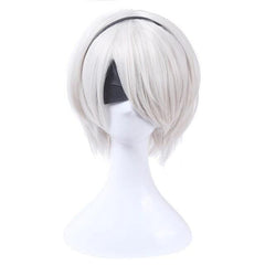 Nier Automatas 2B 9S Cosplay Wigs White Short Men Cosplay Wigs Halloween Heat Resistant Synthetic Hair No.2 Type B