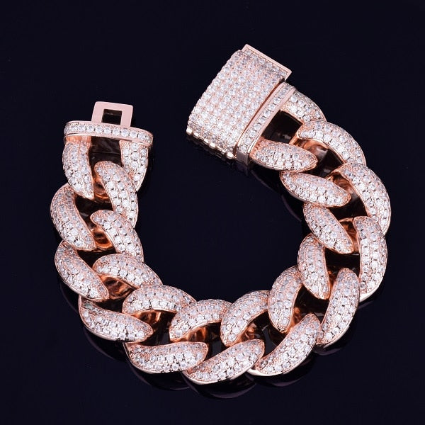 23mm Chunky Miami Cuban Chain Bracelet AAA Zirconia Men Hip hop Jewelry Gold Color Big Lock Bangle 7