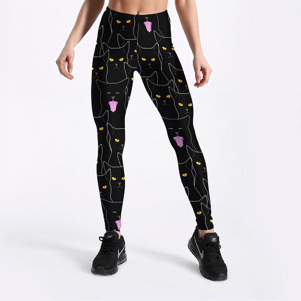 Summer Style Fitness Women Leggings Black Cute Cats Printed Leggings Slim Workout Leggings Ankel Length Pants | Vimost Shop.