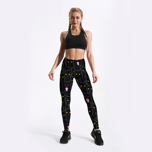 Summer Style Fitness Women Leggings Black Cute Cats Printed Leggings Slim Workout Leggings Ankel Length Pants | Vimost Shop.