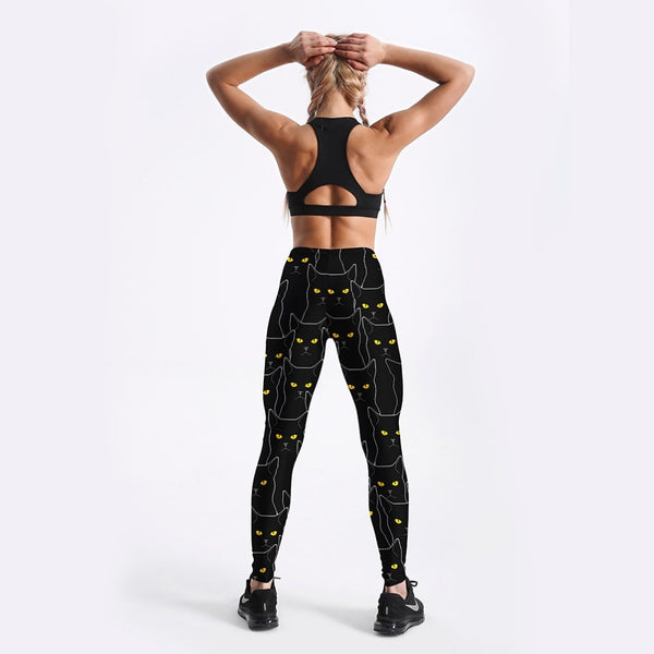 Summer Style Fitness Women Leggings Black Cute Cats Printed Leggings Slim Workout Leggings Ankel Length Pants | Vimost Shop.