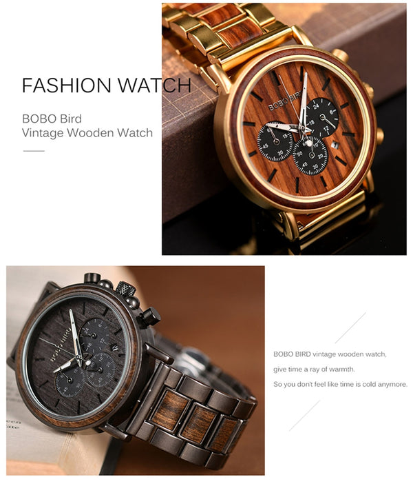 Male Watch Wooden Men Wristwatches Luminous Handle Chronograph Timepiece  In Gift Box | Vimost Shop.