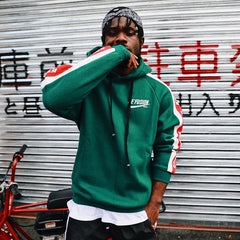 Men Side Letter Fleece Hooded Pullover Street Fashion Hip Hop