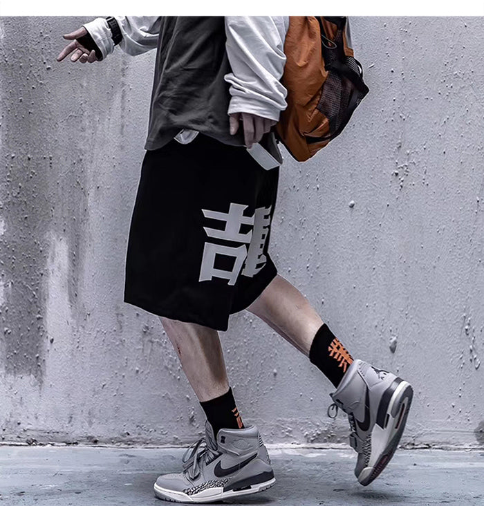 Techwear Style Print Hip Hop Pants Men 2020 Summer Streetwear Loose Cargo Shorts Cotton Jogger Streetpants Black | Vimost Shop.