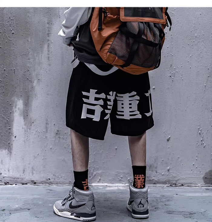Techwear Style Print Hip Hop Pants Men 2020 Summer Streetwear Loose Cargo Shorts Cotton Jogger Streetpants Black | Vimost Shop.