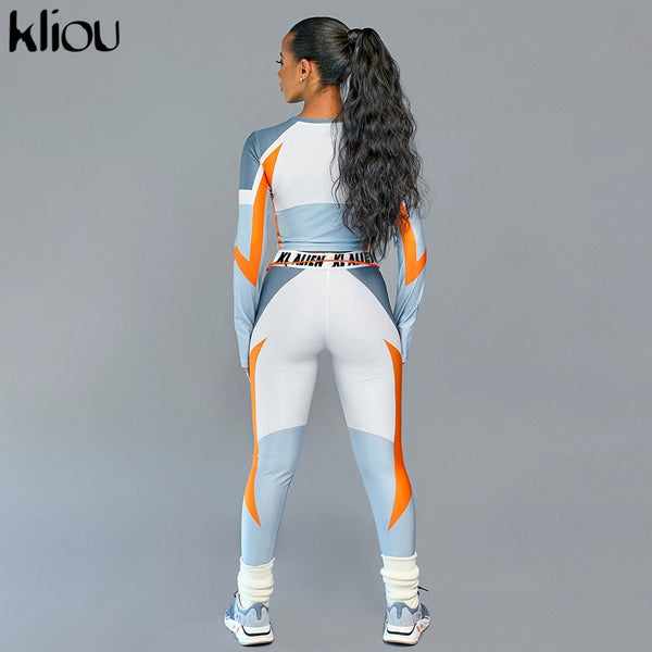Women Long Sleeve CropTop Slim Outfit Tracksuit Two Pieces Set letter Print High elastic Skinny Leggings Female Sportswear | Vimost Shop.