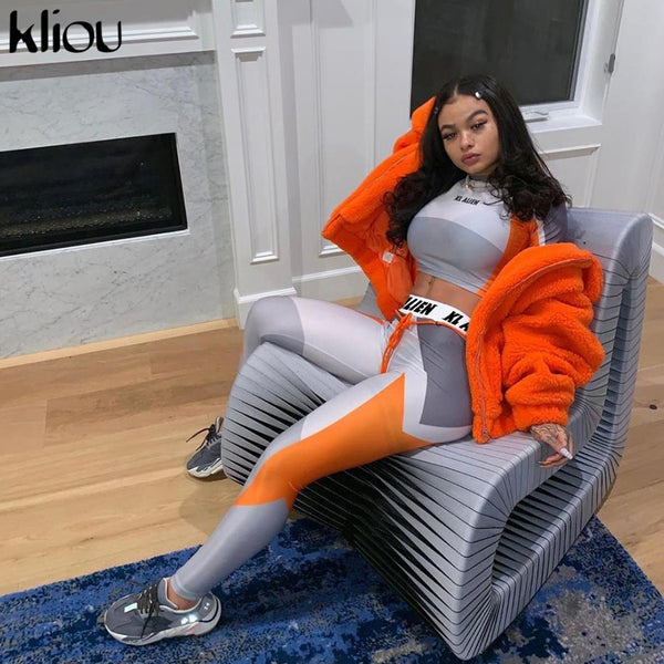 Women Long Sleeve CropTop Slim Outfit Tracksuit Two Pieces Set letter Print High elastic Skinny Leggings Female Sportswear | Vimost Shop.