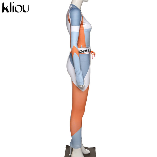 Women Long Sleeve CropTop Slim Outfit Tracksuit Two Pieces Set letter Print High elastic Skinny Leggings Female Sportswear | Vimost Shop.