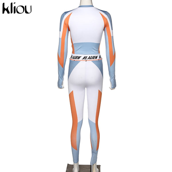 Women Long Sleeve CropTop Slim Outfit Tracksuit Two Pieces Set letter Print High elastic Skinny Leggings Female Sportswear | Vimost Shop.