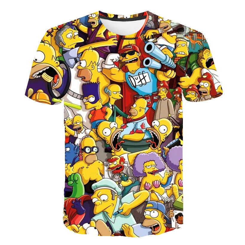 Men and women fat T-shirt Simpson print 3D T-shirt cartoon funny Simpson family T-shirt O-neck short-sleeved casual T-shirt | Vimost Shop.