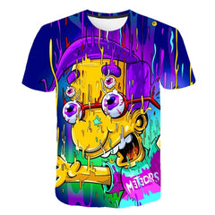 Men and women fat T-shirt Simpson print 3D T-shirt cartoon funny Simpson family T-shirt O-neck short-sleeved casual T-shirt