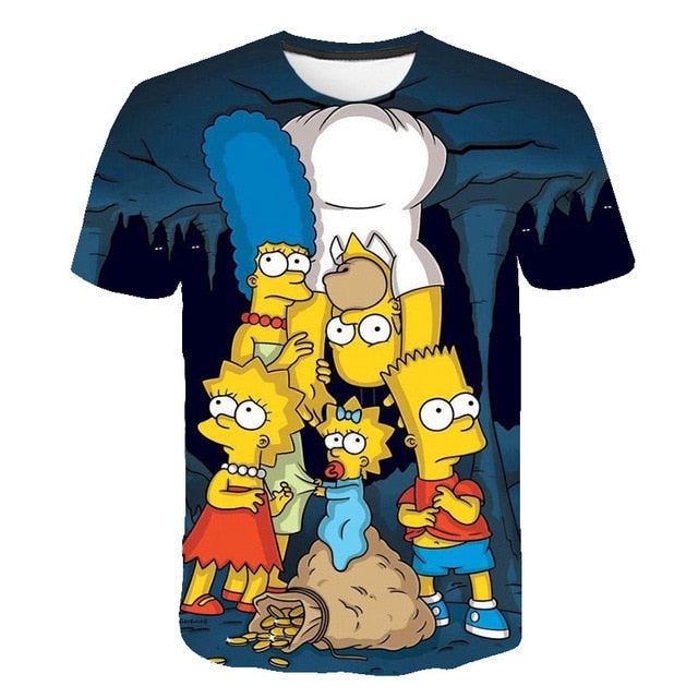 Men and women fat T-shirt Simpson print 3D T-shirt cartoon funny Simpson family T-shirt O-neck short-sleeved casual T-shirt | Vimost Shop.