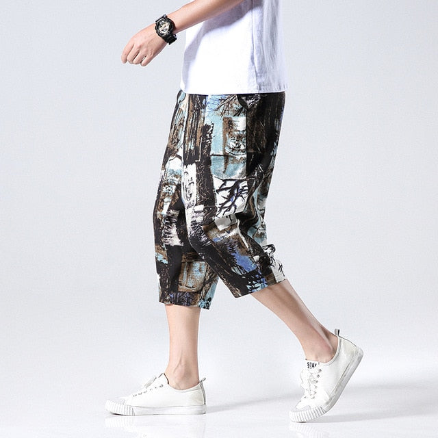 Streetwear New Chinese Style Male Printed Harem Pants Men Calf Length Cotton Linen Bermuda Masculina Male Pants | Vimost Shop.