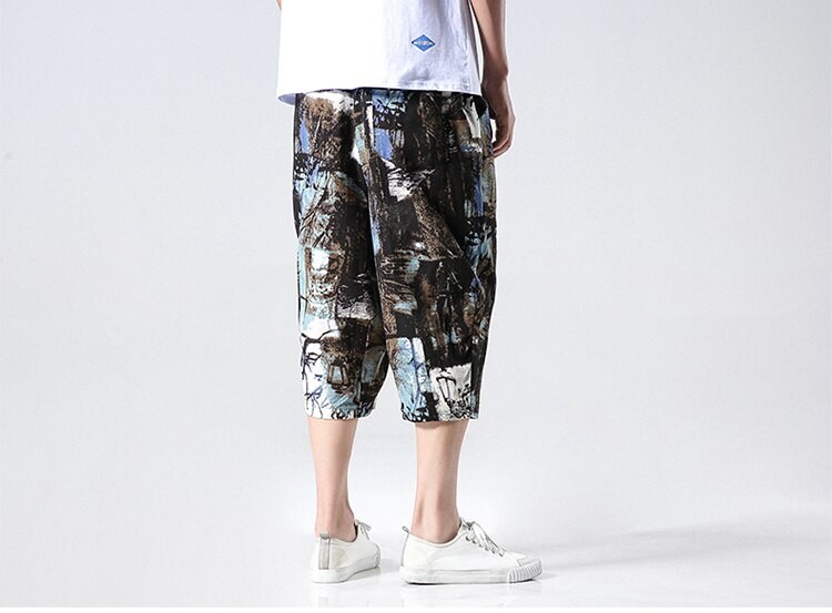 Streetwear New Chinese Style Male Printed Harem Pants Men Calf Length Cotton Linen Bermuda Masculina Male Pants | Vimost Shop.