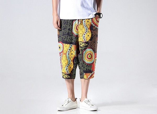 Streetwear New Chinese Style Male Printed Harem Pants Men Calf Length Cotton Linen Bermuda Masculina Male Pants | Vimost Shop.