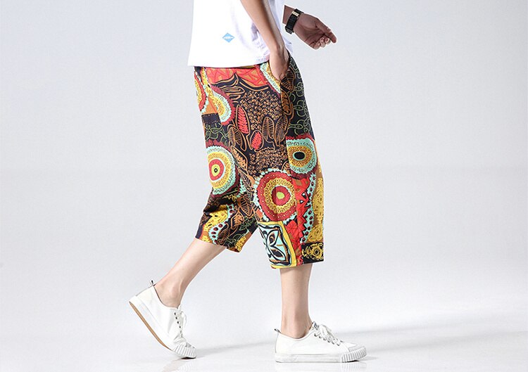 Streetwear New Chinese Style Male Printed Harem Pants Men Calf Length Cotton Linen Bermuda Masculina Male Pants | Vimost Shop.
