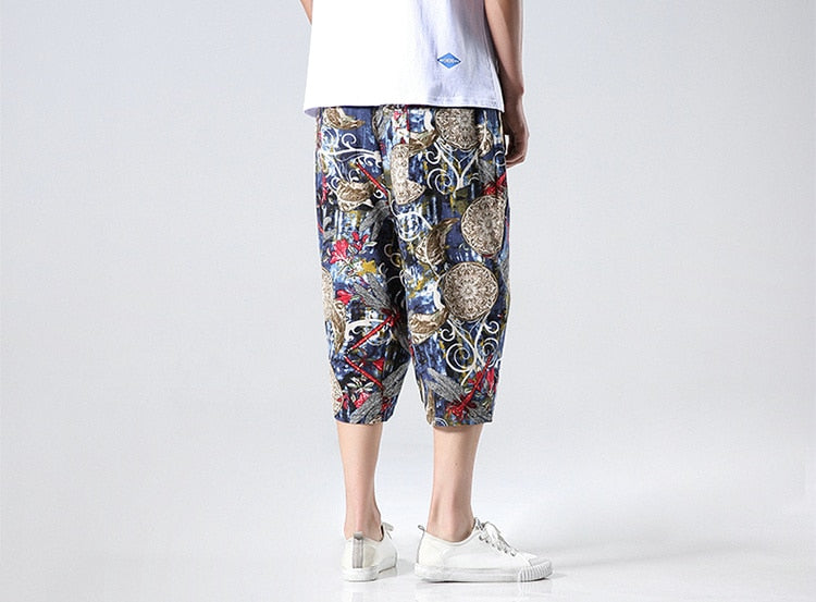 Streetwear New Chinese Style Male Printed Harem Pants Men Calf Length Cotton Linen Bermuda Masculina Male Pants | Vimost Shop.