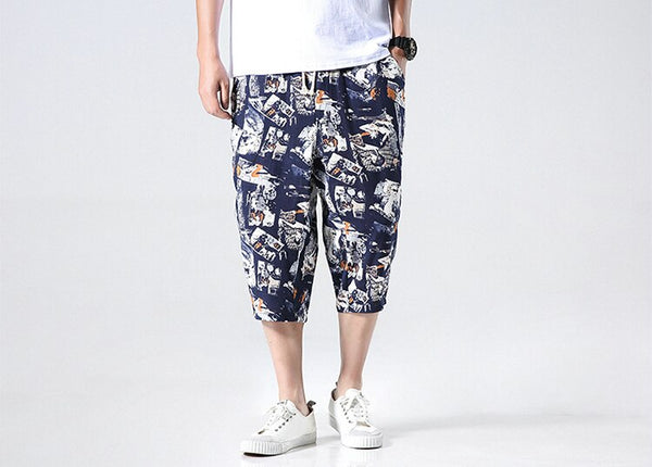 Streetwear New Chinese Style Male Printed Harem Pants Men Calf Length Cotton Linen Bermuda Masculina Male Pants | Vimost Shop.