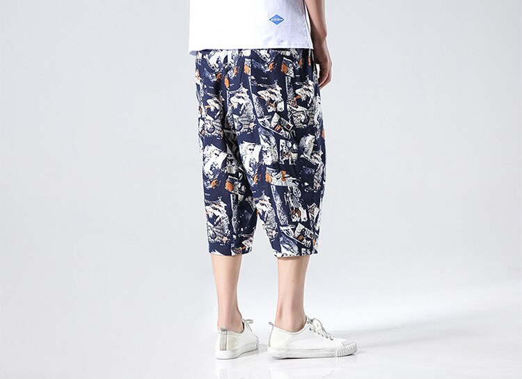 Streetwear New Chinese Style Male Printed Harem Pants Men Calf Length Cotton Linen Bermuda Masculina Male Pants | Vimost Shop.