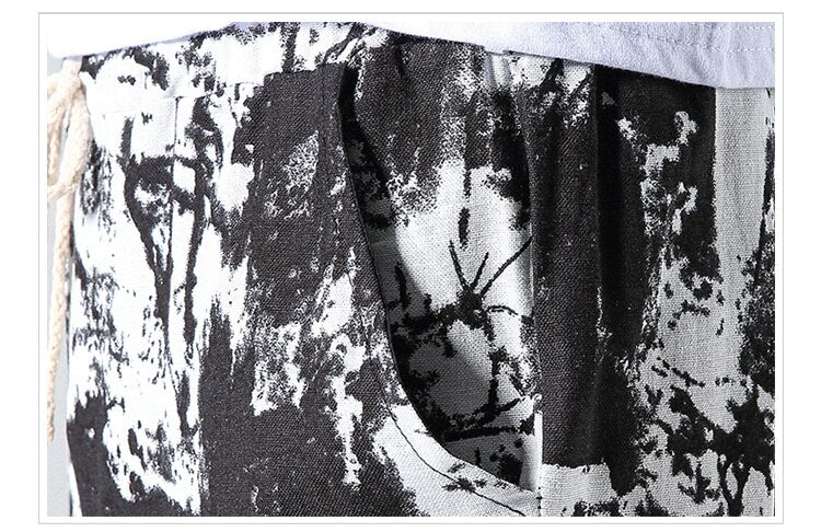 Streetwear New Chinese Style Male Printed Harem Pants Men Calf Length Cotton Linen Bermuda Masculina Male Pants | Vimost Shop.