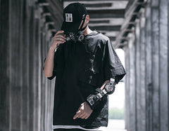 Hip Hop T Shirts Streetwear Men Loose Elastic Band Back Tops  Fashion Summer Harajuku Short Sleeves Shirts
