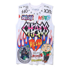 Funny Hip Hop Comic Letter Graffiti Fashion Tank Tops Mens Summer Streetwear Casual Cotton Sleeveless Vests