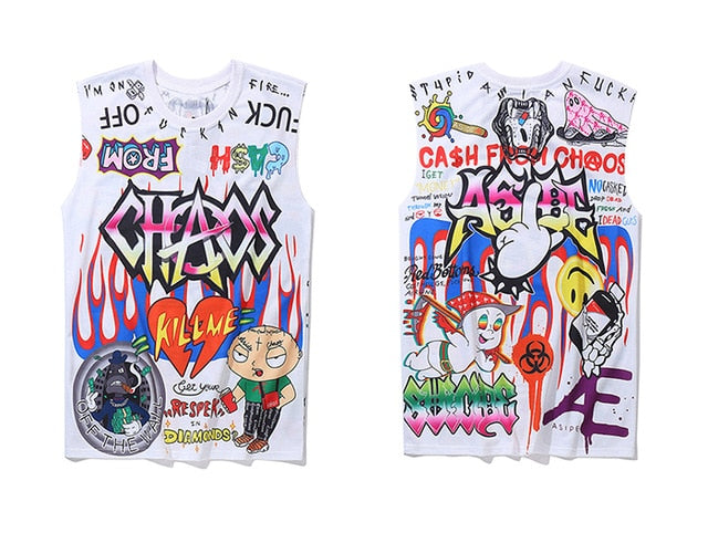 Funny Hip Hop Comic Letter Graffiti Fashion Tank Tops Mens Summer Streetwear Casual Cotton Sleeveless Vests | Vimost Shop.
