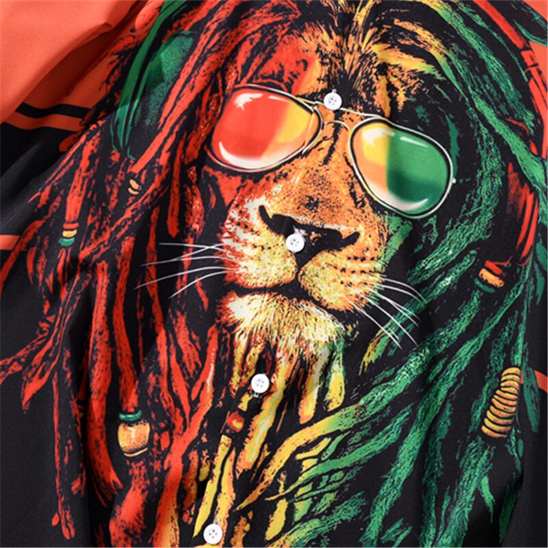 Summer Lion Print Orange Beach Hawaiian Aloha Shirts Mens Casual Short Sleeve Shirt Camisas Fashion Shirts Tops | Vimost Shop.