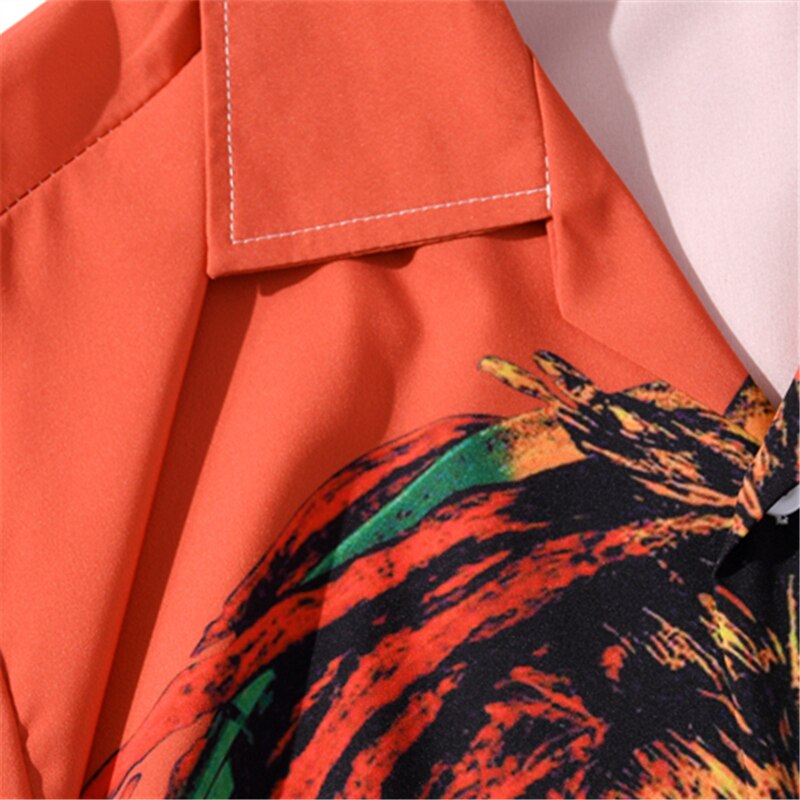 Summer Lion Print Orange Beach Hawaiian Aloha Shirts Mens Casual Short Sleeve Shirt Camisas Fashion Shirts Tops | Vimost Shop.