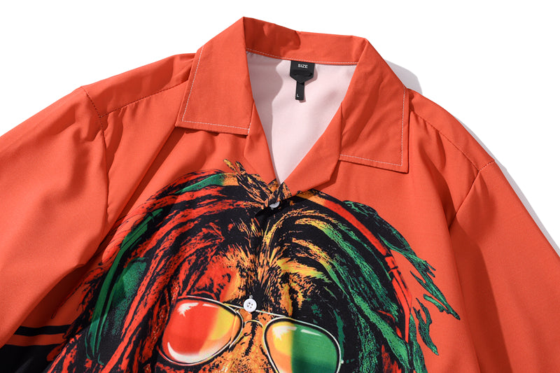 Summer Lion Print Orange Beach Hawaiian Aloha Shirts Mens Casual Short Sleeve Shirt Camisas Fashion Shirts Tops | Vimost Shop.