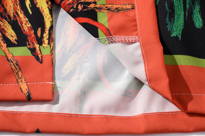 Summer Lion Print Orange Beach Hawaiian Aloha Shirts Mens Casual Short Sleeve Shirt Camisas Fashion Shirts Tops | Vimost Shop.