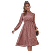 Red Ditsy Floral Print Stand Collar Casual Dress Women Spring High Waist Bishop Sleeve A Line Frill Midi Dresses | Vimost Shop.