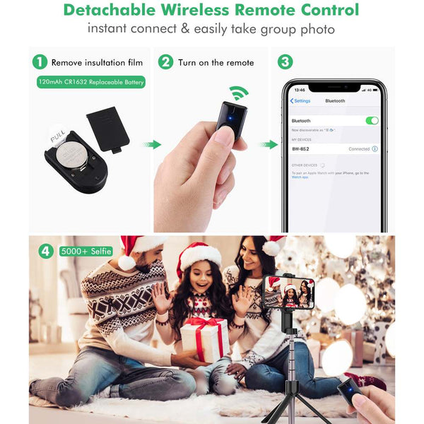 Extendable Folding bluetooth Selfie Stick Remote Control Tripod with Rotatable Phone Clamp Holder for iPhone 11 | Vimost Shop.