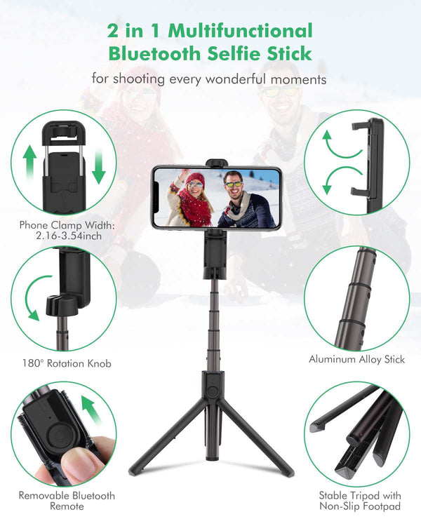Extendable Folding bluetooth Selfie Stick Remote Control Tripod with Rotatable Phone Clamp Holder for iPhone 11 | Vimost Shop.