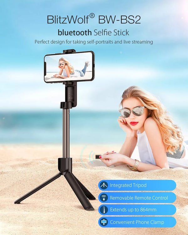 Extendable Folding bluetooth Selfie Stick Remote Control Tripod with Rotatable Phone Clamp Holder for iPhone 11 | Vimost Shop.
